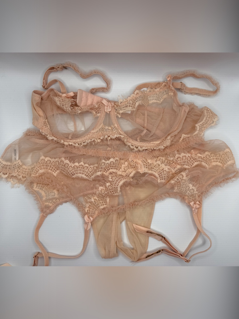 Mimi Holliday Bisou Bisou lace and mesh bra set in peach 32C